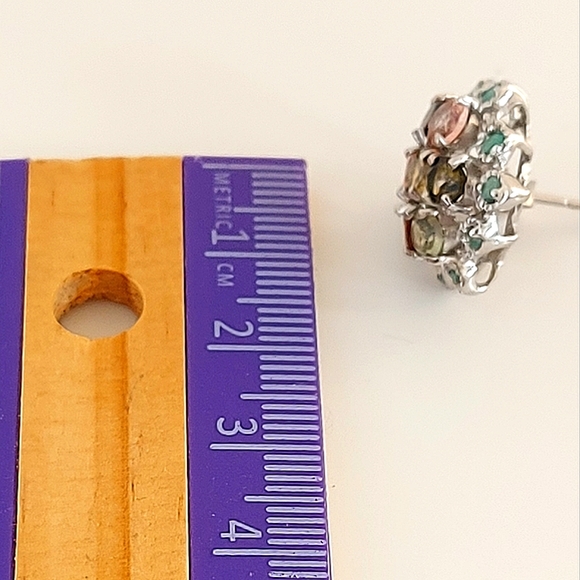 Natural Tourmaline, Emerald 14K White‎ Gold on 925 Sterling Silver Earrings - Picture 5 of 7